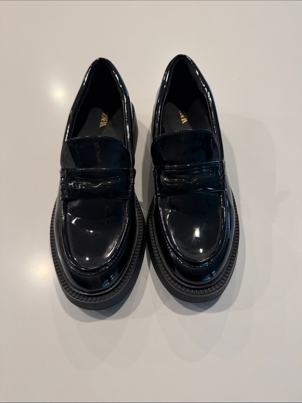 Zara Black Patent Leather Loafers